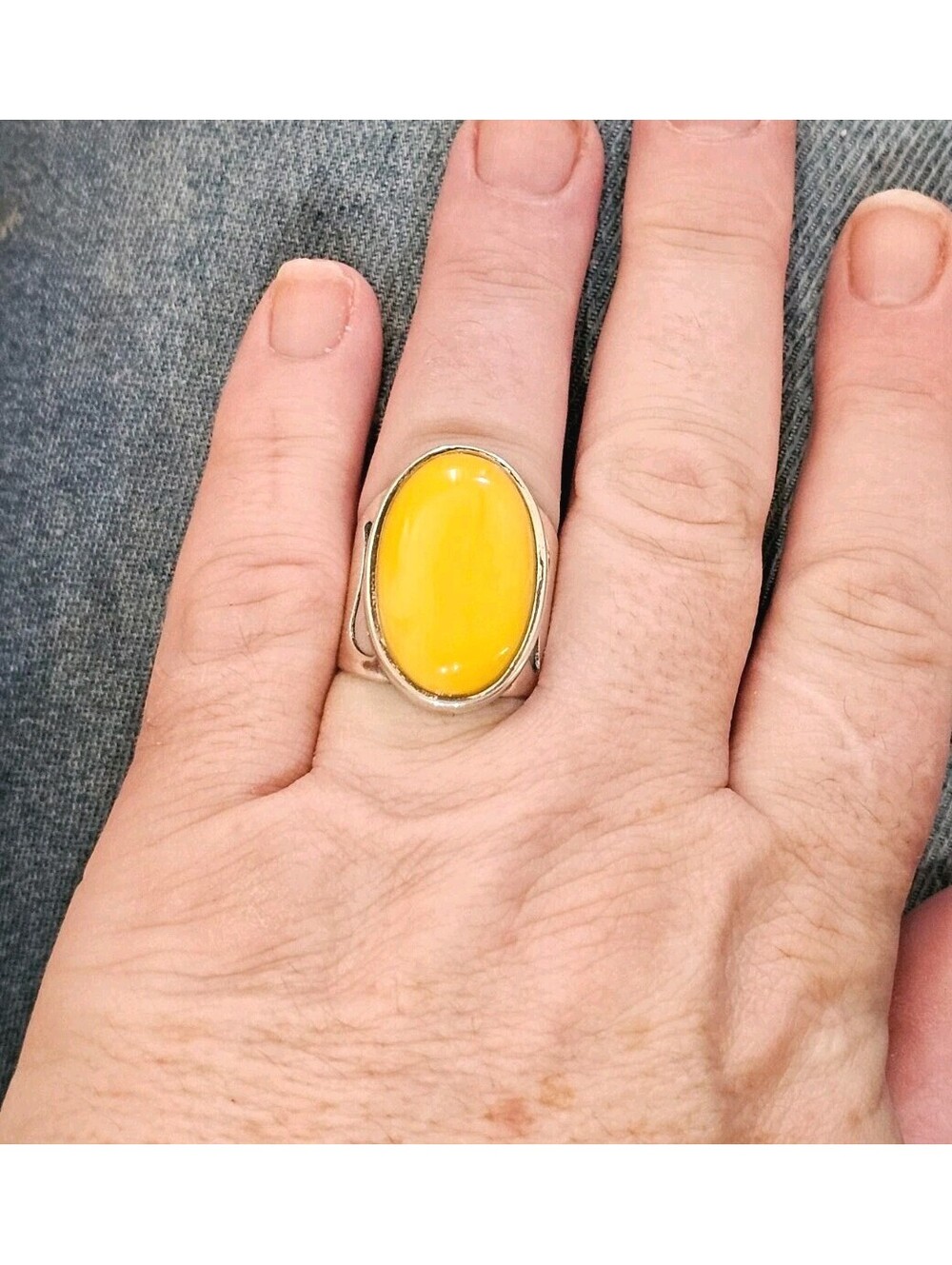 Jay King DTR Sterling Silver Egg Yolk Butterscotch Amber Ring Size 8